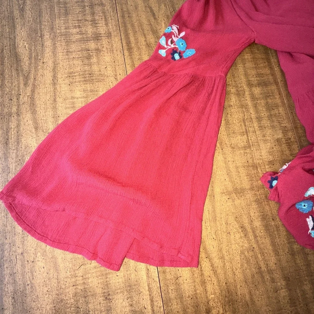 Free People Te Amo Small Mini Dress‎ Red Spring Embroidered Oversized Flared
